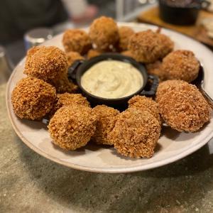 Wild Mushroom Arancini with a garlic sauce