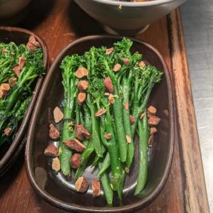 Tenderstem Broccoli with smoked almonds and lemon.