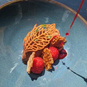 Single origin dark chocolate with English raspberries, almond brittle and lemon thyme