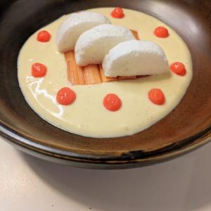 Tomlinson's Yorkshire forced rhubarb floating islands (Modern take on île flottante