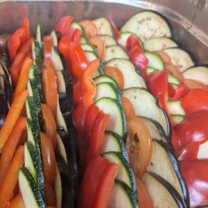 Classic ratatouille before the oven. To be served in a rustic family style