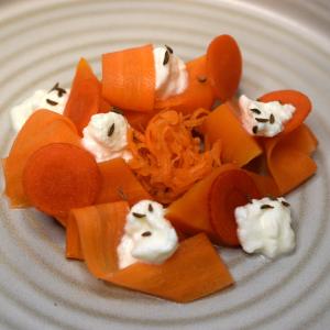 Smoked salt baked carrot with ricotta and caraway.